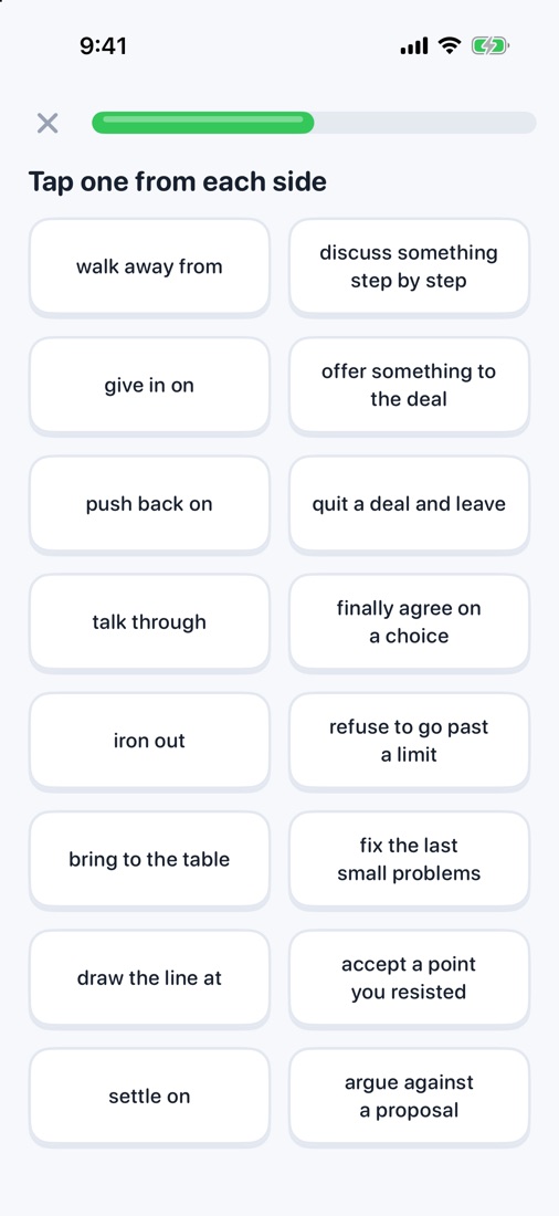 Match drill lesson: Phrasal verbs for negotiation
